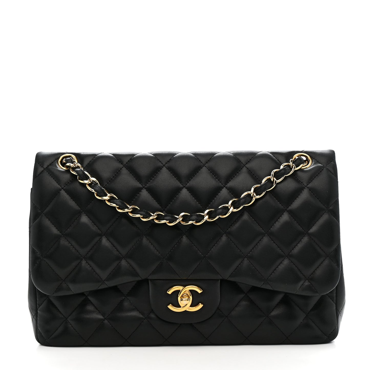 Lambskin Quilted Jumbo Double Flap Black