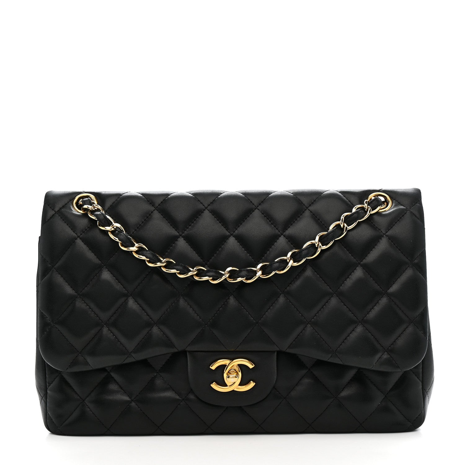 Chanel Lambskin Quilted Jumbo Double Flap Black 1 of 14