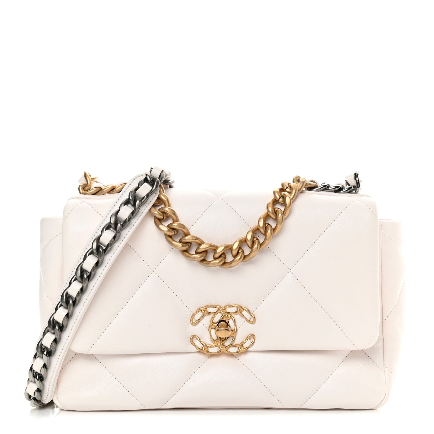 Lambskin Quilted Medium Chanel 19 Flap White