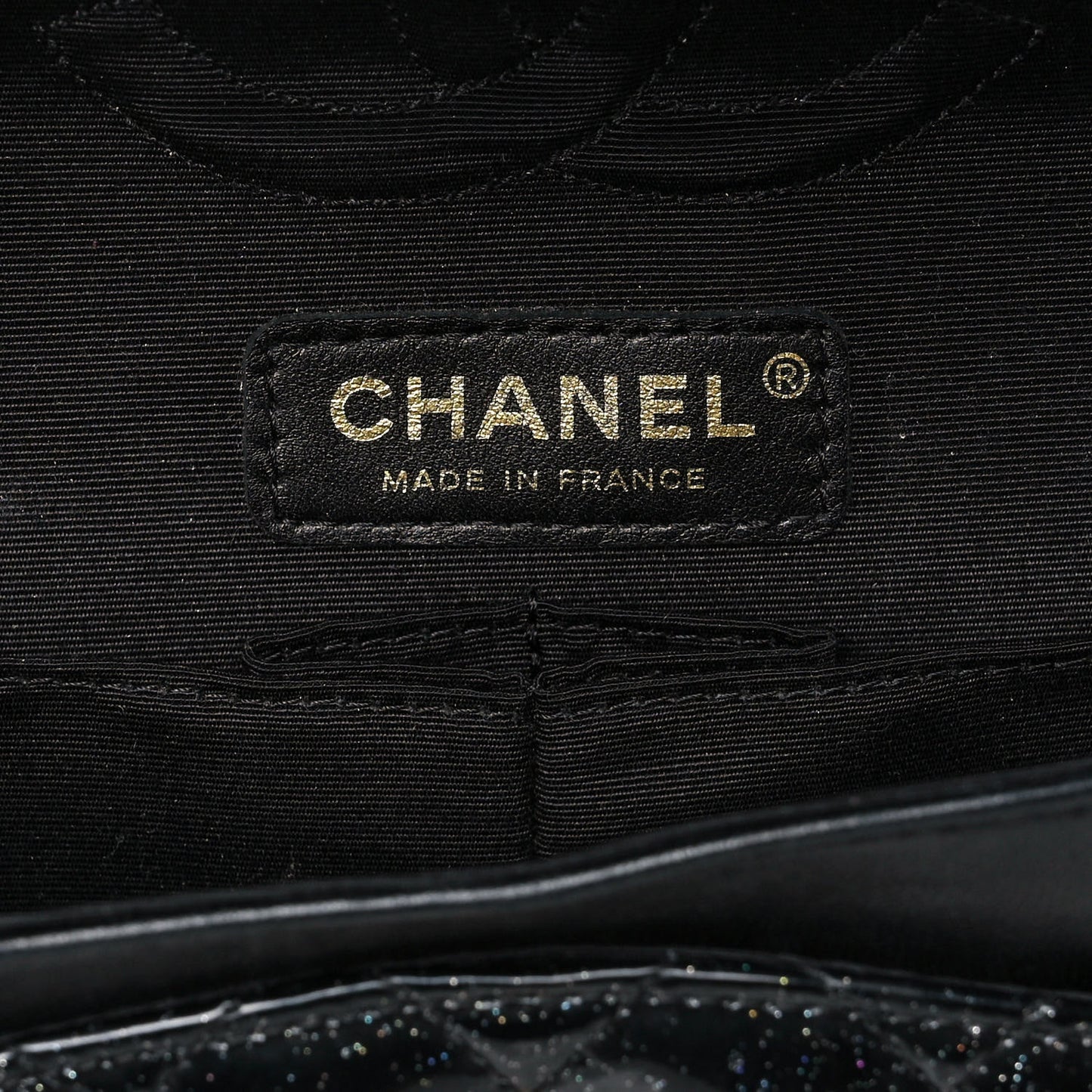 Patent Quilted Sparkle Glitter Medium Double Flap Black