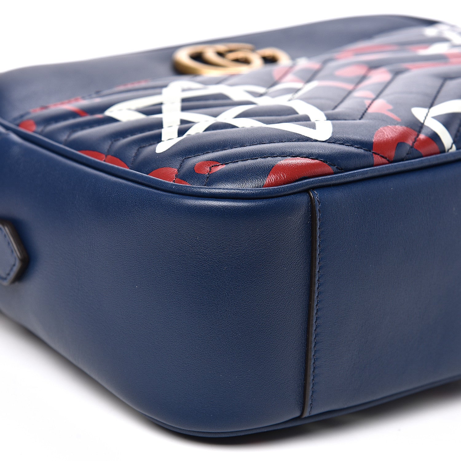 Gucci Calfskin Matelasse GucciGhost Medium GG Marmont Chain Shoulder Bag Blue Agata Hibiscus Red 8 of 11