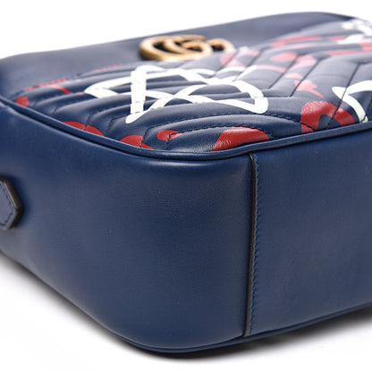 Gucci Calfskin Matelasse GucciGhost Medium GG Marmont Chain Shoulder Bag Blue Agata Hibiscus Red 8 of 11