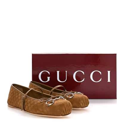 Gucci Kid Scamosciato Micro GG Monogram Horsebit Ballet Flats 37 Cuoio Dafne 9 of 9