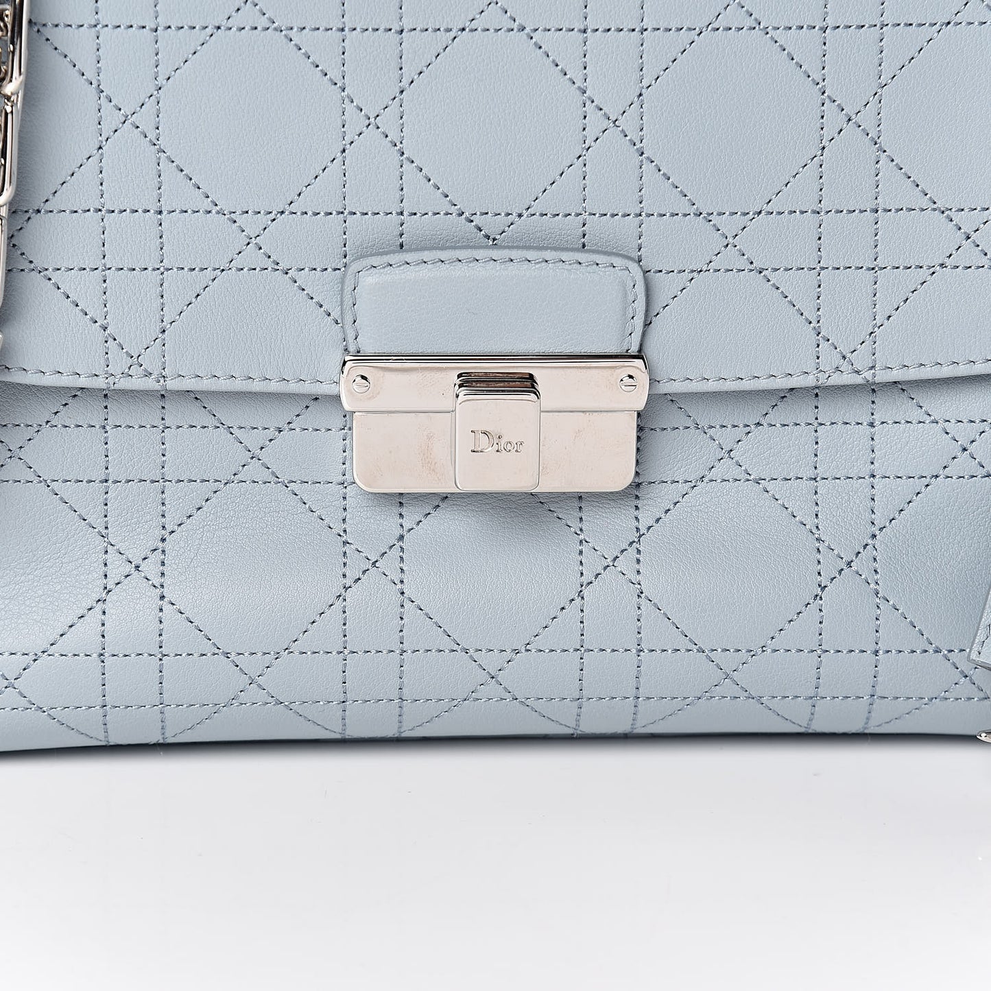 Calfskin Cannage Stitched Small Diorling Blue Porcelain