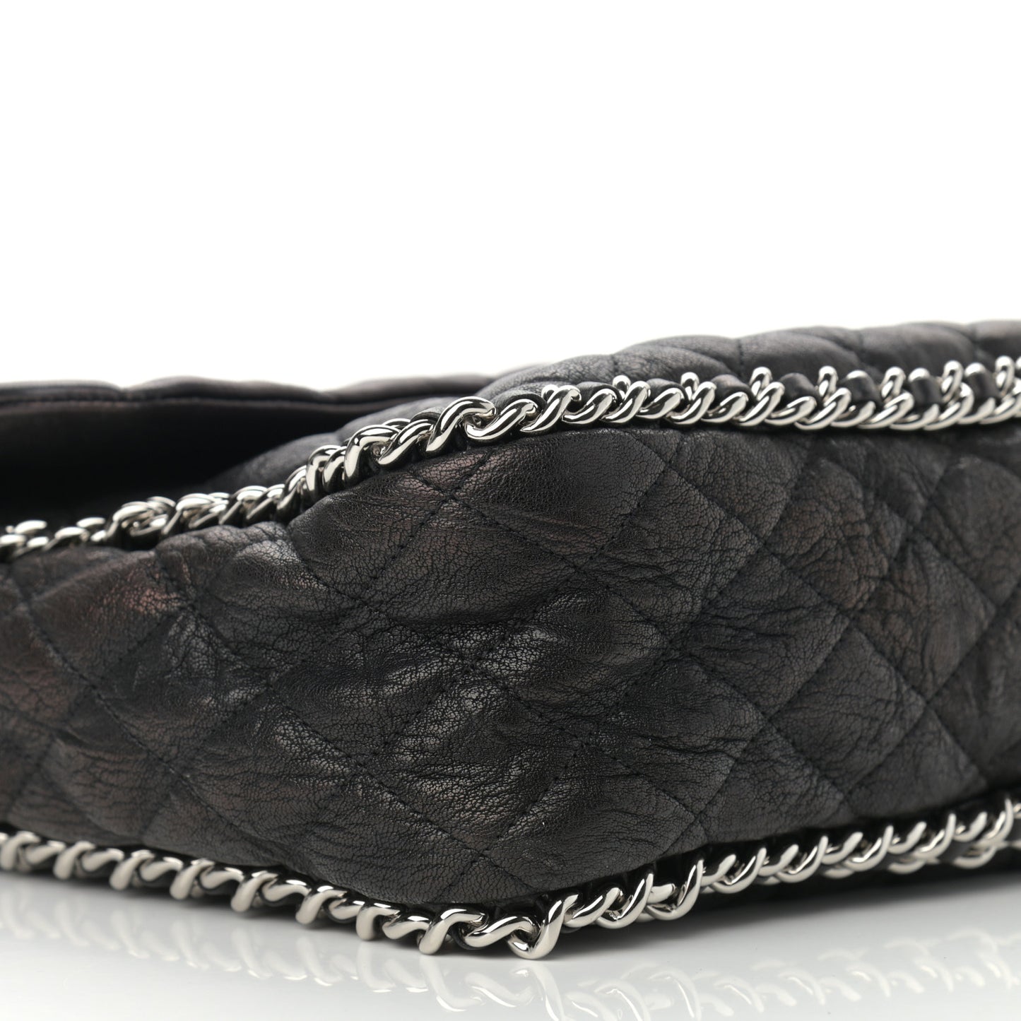 Washed Lambskin Quilted Maxi Chain Around Flap Black