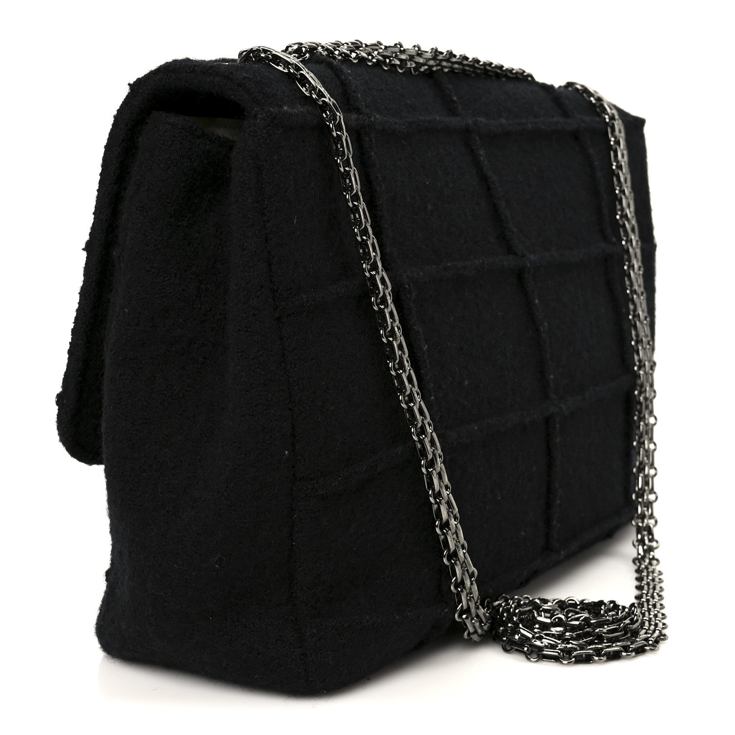 Chanel Wool Jumbo Chocolate Bar Mademoiselle Flap Black 3 of 12