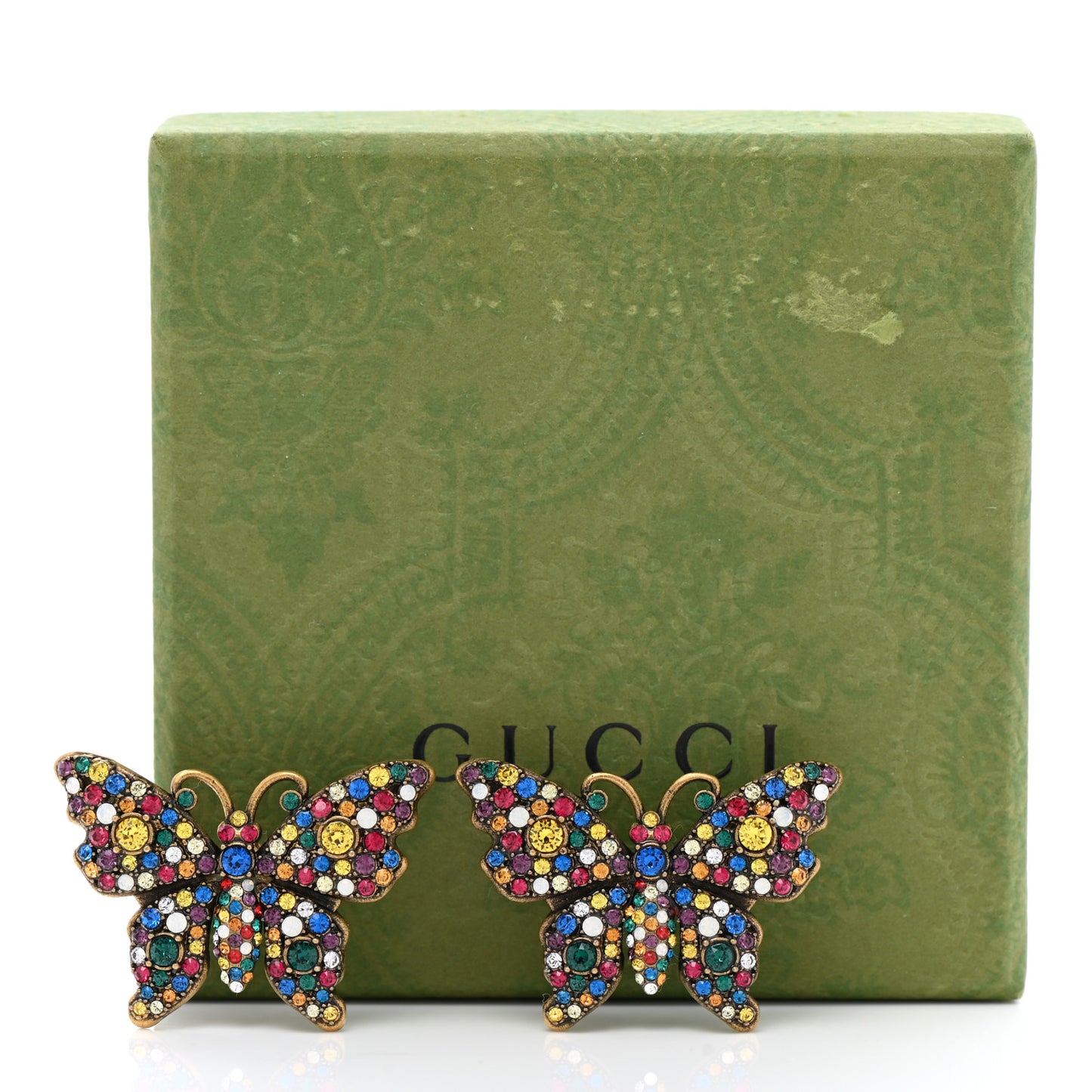 Metal Crystal Butterfly Stud Earrings Aged Gold Multicolor