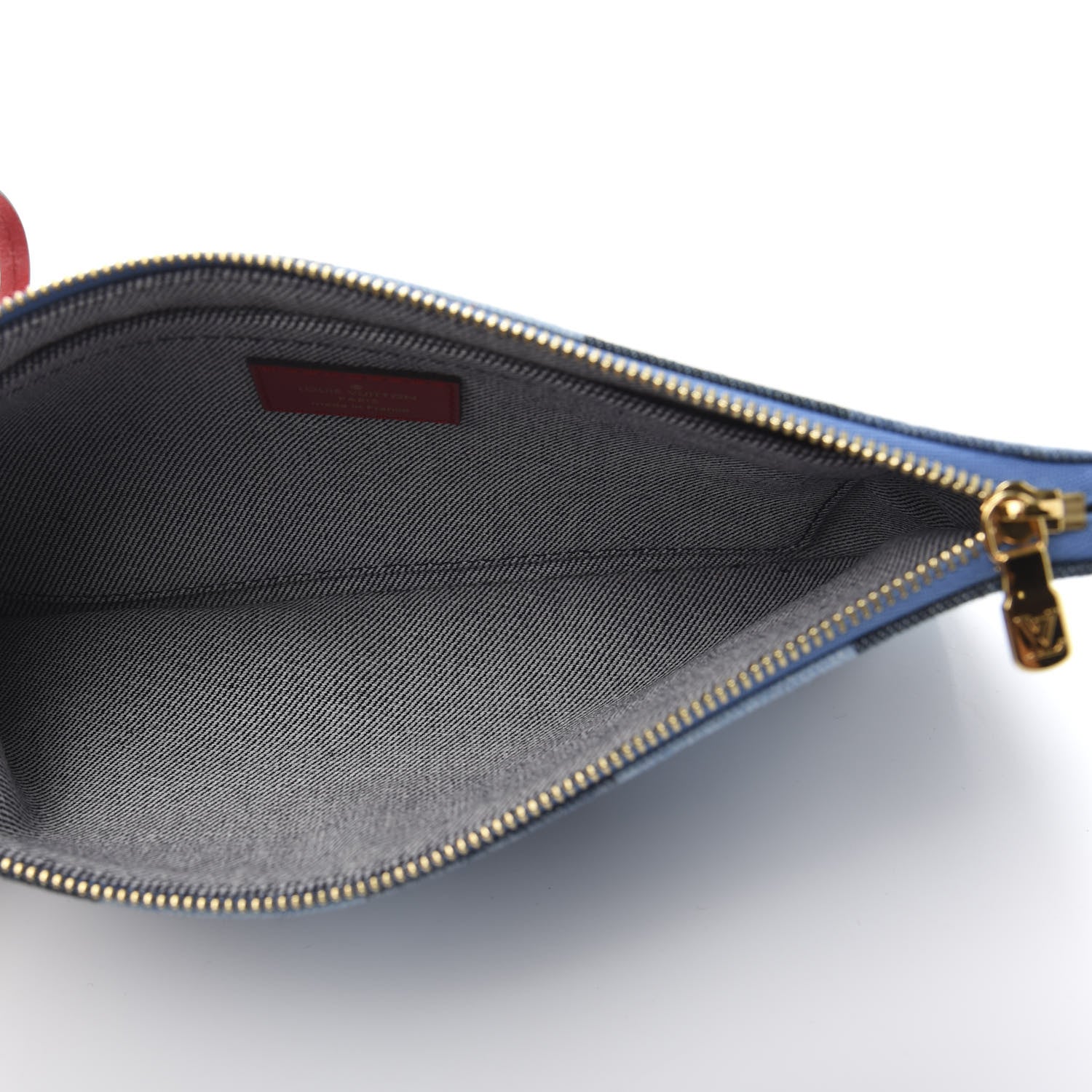 Louis Vuitton Denim Damier Monogram Patchwork Neverfull MM Pochette Blue Rouge 5 of 9