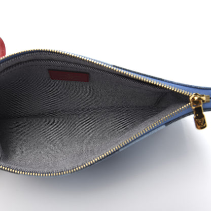 Louis Vuitton Denim Damier Monogram Patchwork Neverfull MM Pochette Blue Rouge 5 of 9
