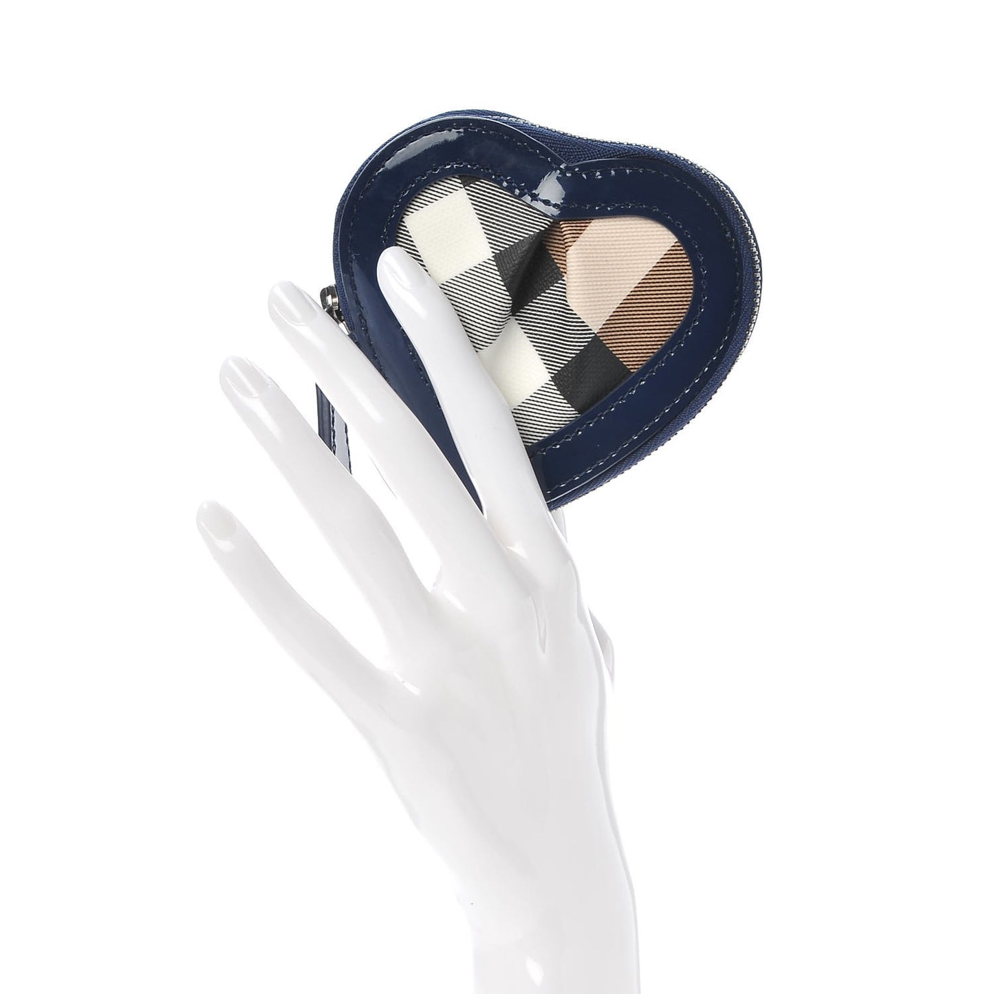 Patent Nova Check Heart Coin Case Blue
