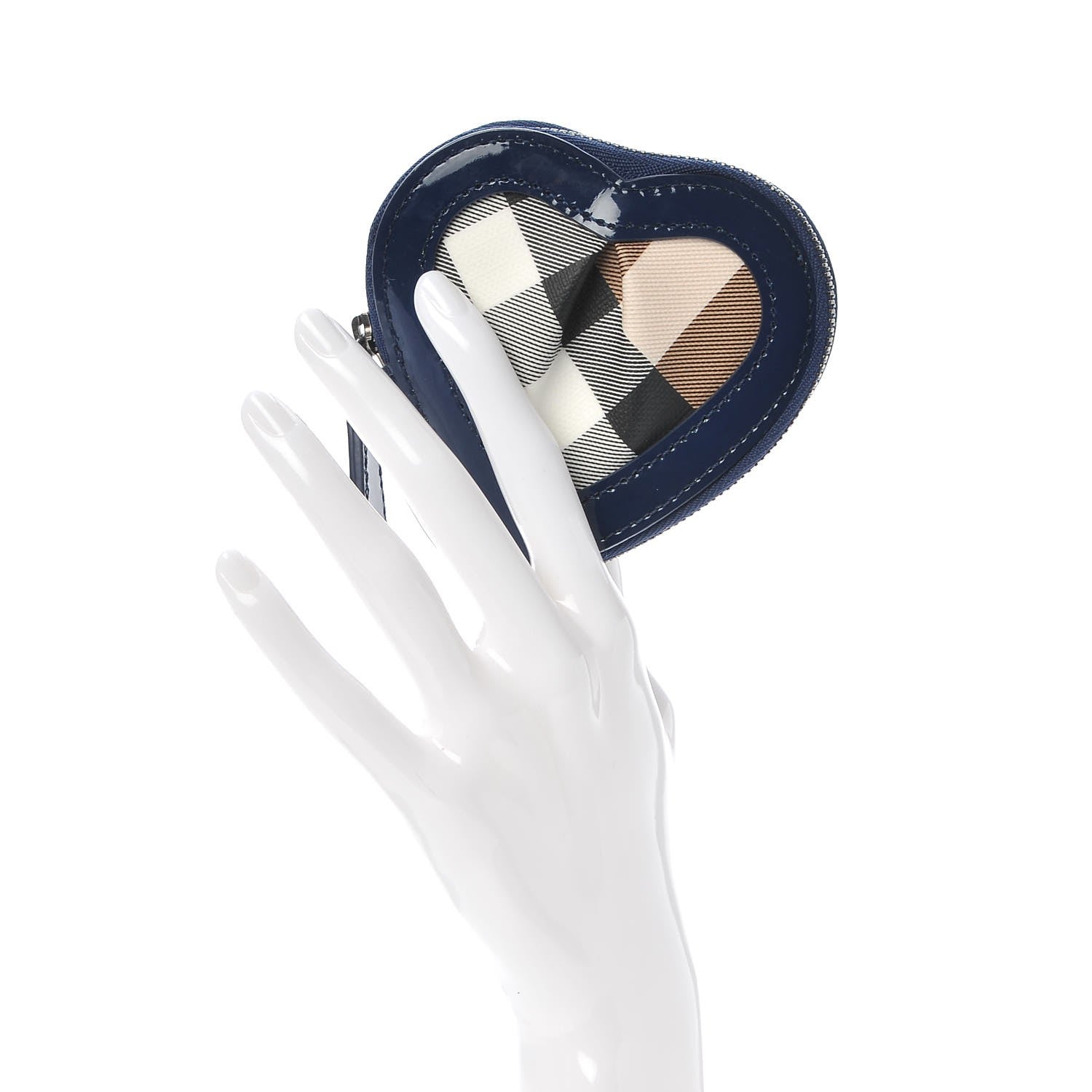 Burberry Patent Nova Check Heart Coin Case Blue 2 of 7