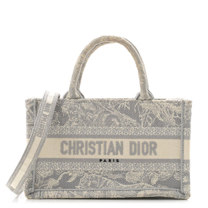 Christian Dior Canvas Embroidered Toile De Jouy Reverse Mini Book Tote With Strap Grey 1 of 12