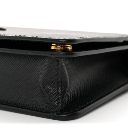 Prada Saffiano Shine Monochrome Mini Flap Crossbody Wristlet Bag Black 8 of 8