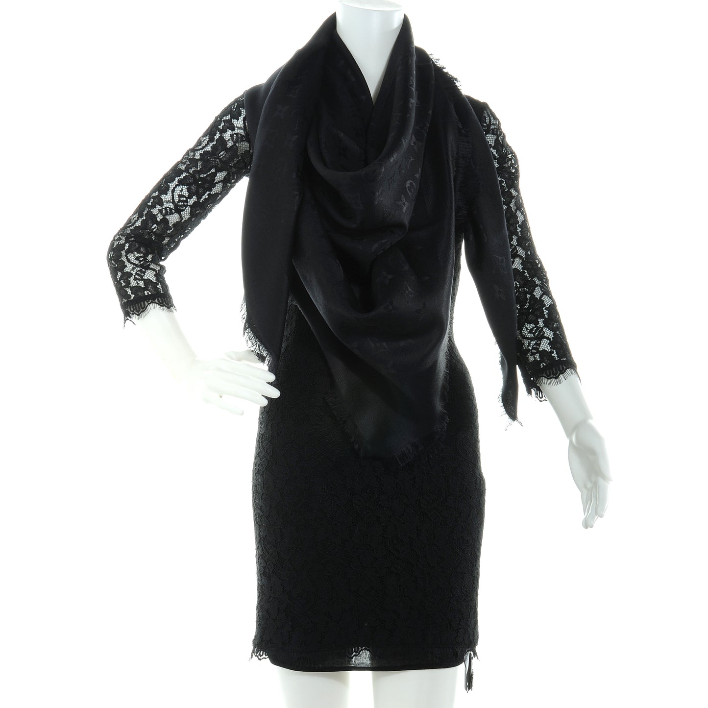 Silk Wool Monogram Shawl Black