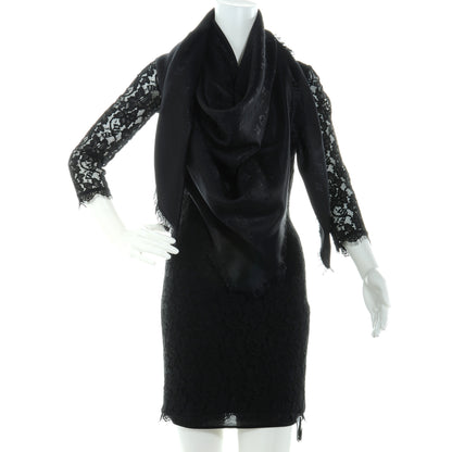 Louis Vuitton Silk Wool Monogram Shawl Black 2 of 5