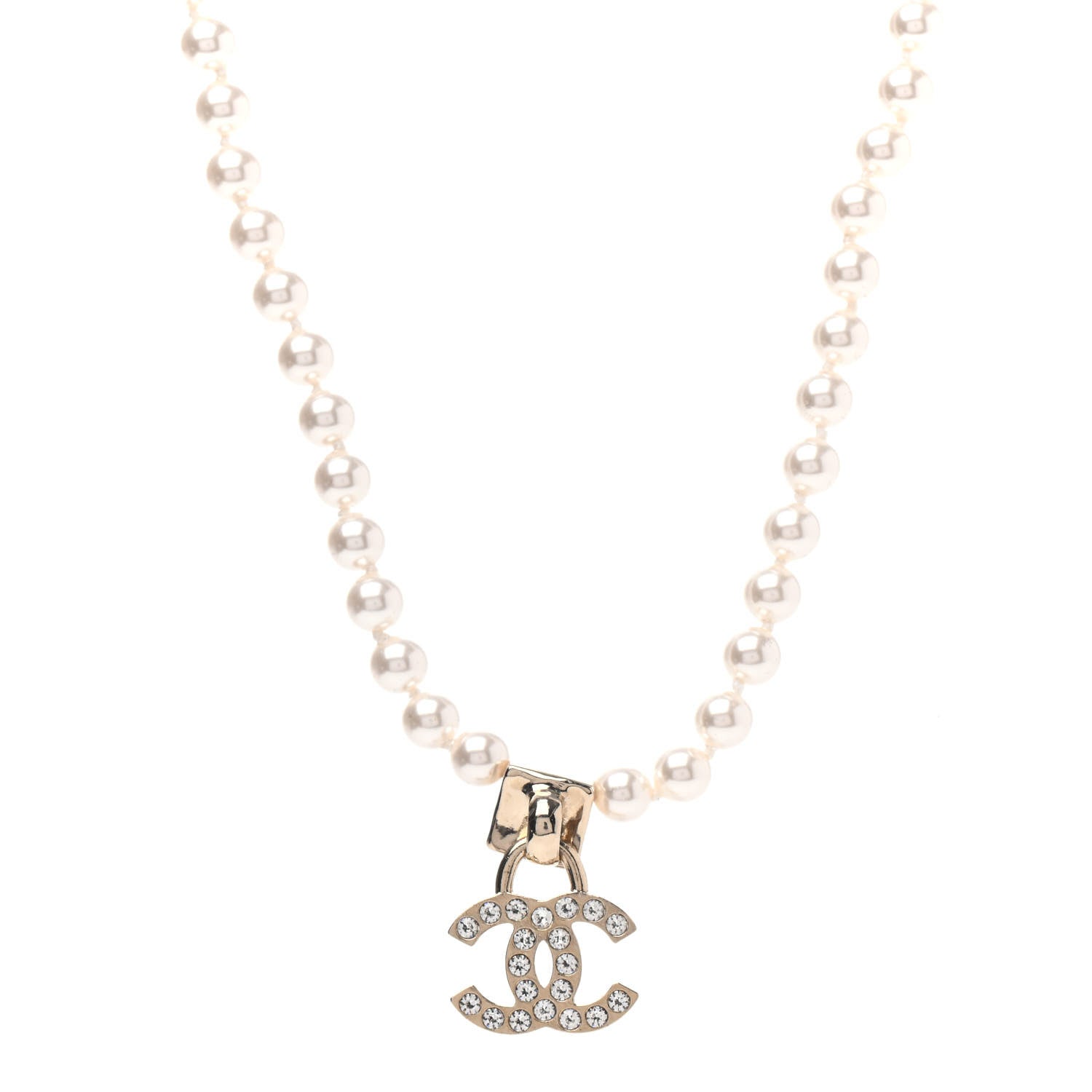 Chanel Pearl Crystal Chain CC Necklace Gold 1 of 4
