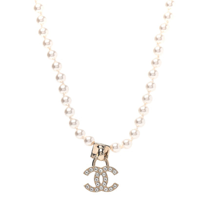 Chanel Pearl Crystal Chain CC Necklace Gold 1 of 4