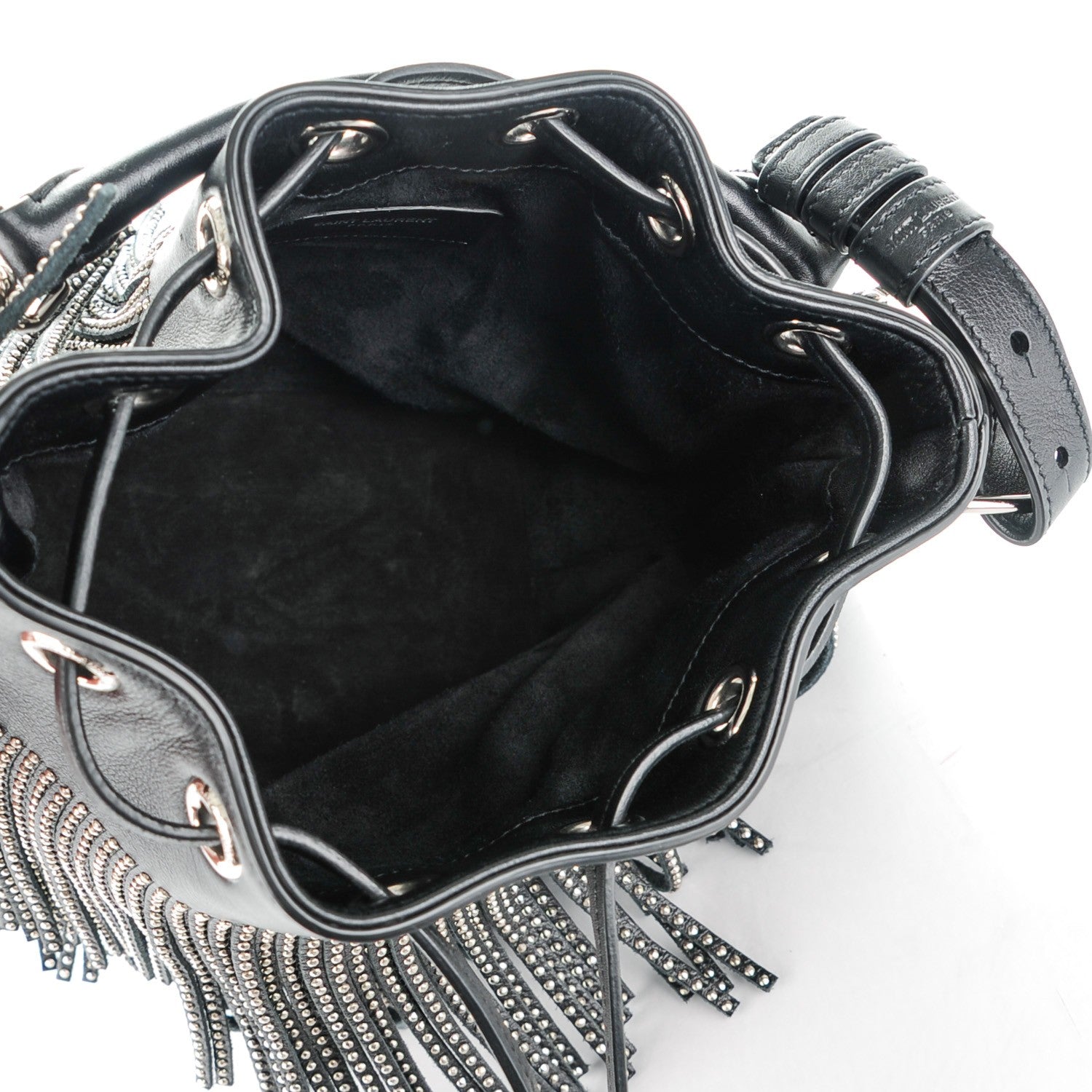 Saint Laurent Calfskin Studded Small Emmanuelle Fringe Bucket Bag Black 5 of 7