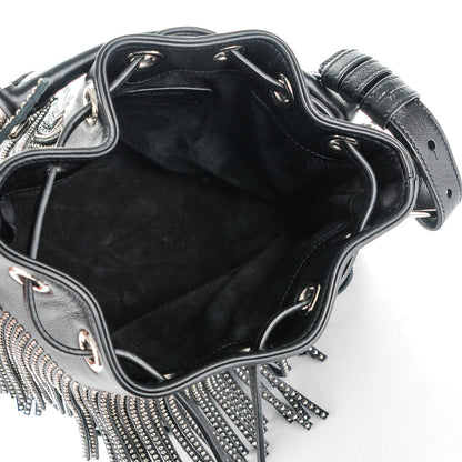 Saint Laurent Calfskin Studded Small Emmanuelle Fringe Bucket Bag Black 5 of 7