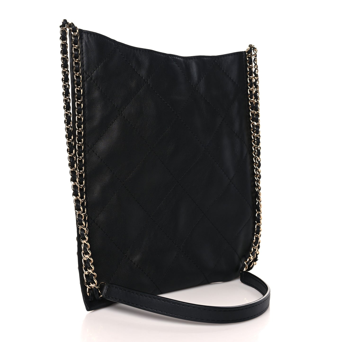 Calfskin Quilted Small Chain Flat Tote Black