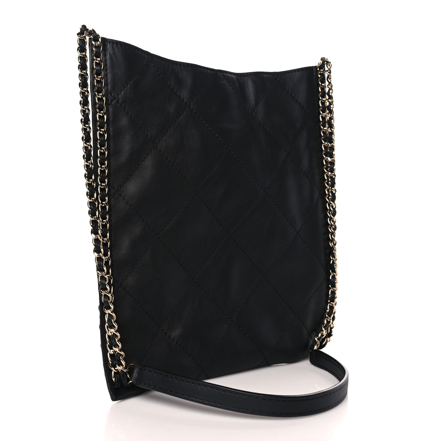 Chanel Calfskin Quilted Small Chain Flat Tote Black 3 of 9