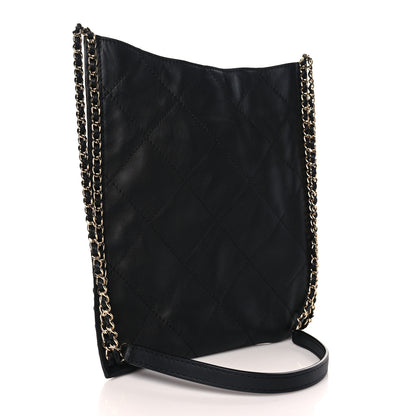 Chanel Calfskin Quilted Small Chain Flat Tote Black 3 of 9