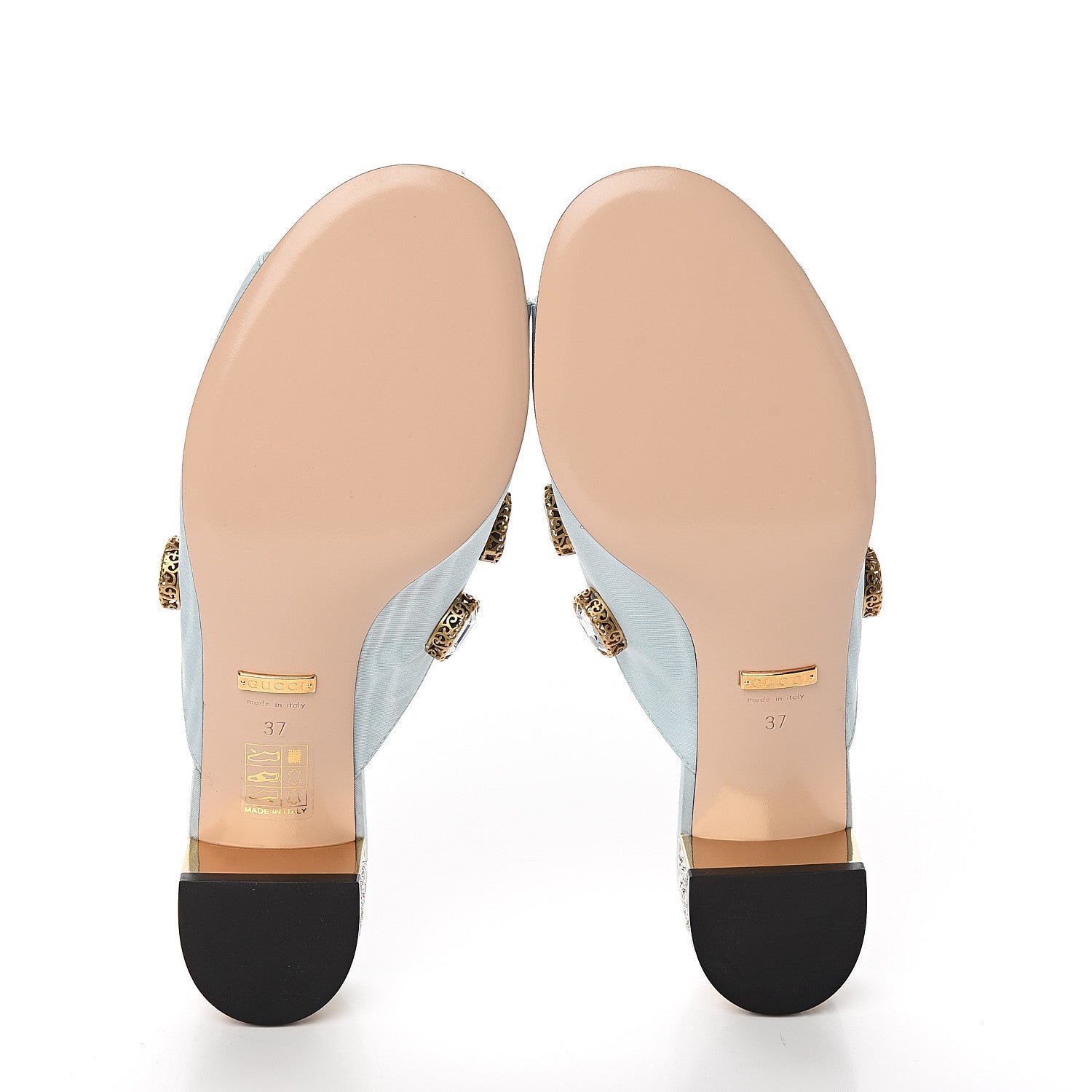 Gucci Moire Fabric Crystal Embellished Lyric Slide Sandals 37 Light Blue 5 of 10