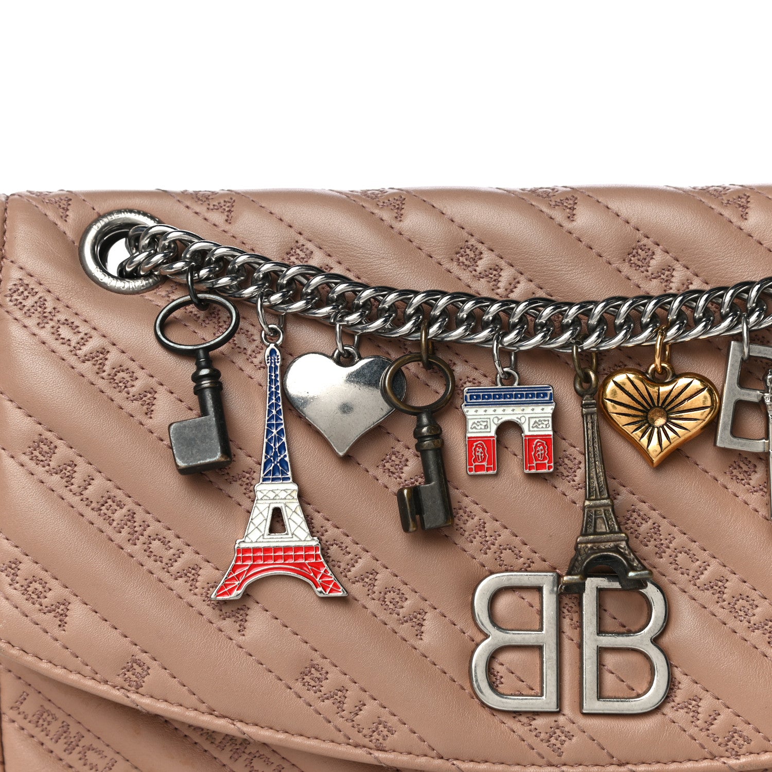 Balenciaga Calfskin BB Matelasse Logo Charms Shoulder Bag Brown 17 of 18