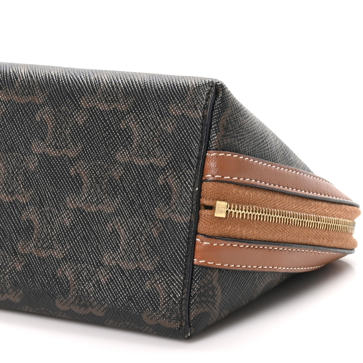 Celine Lambskin Triomphe Canvas Embroidered Logo Clutch With Chain Tan 8 of 8