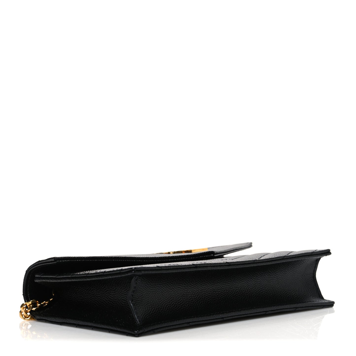 Grain De Poudre Matelasse Chevron Monogram Envelope Chain Wallet Black