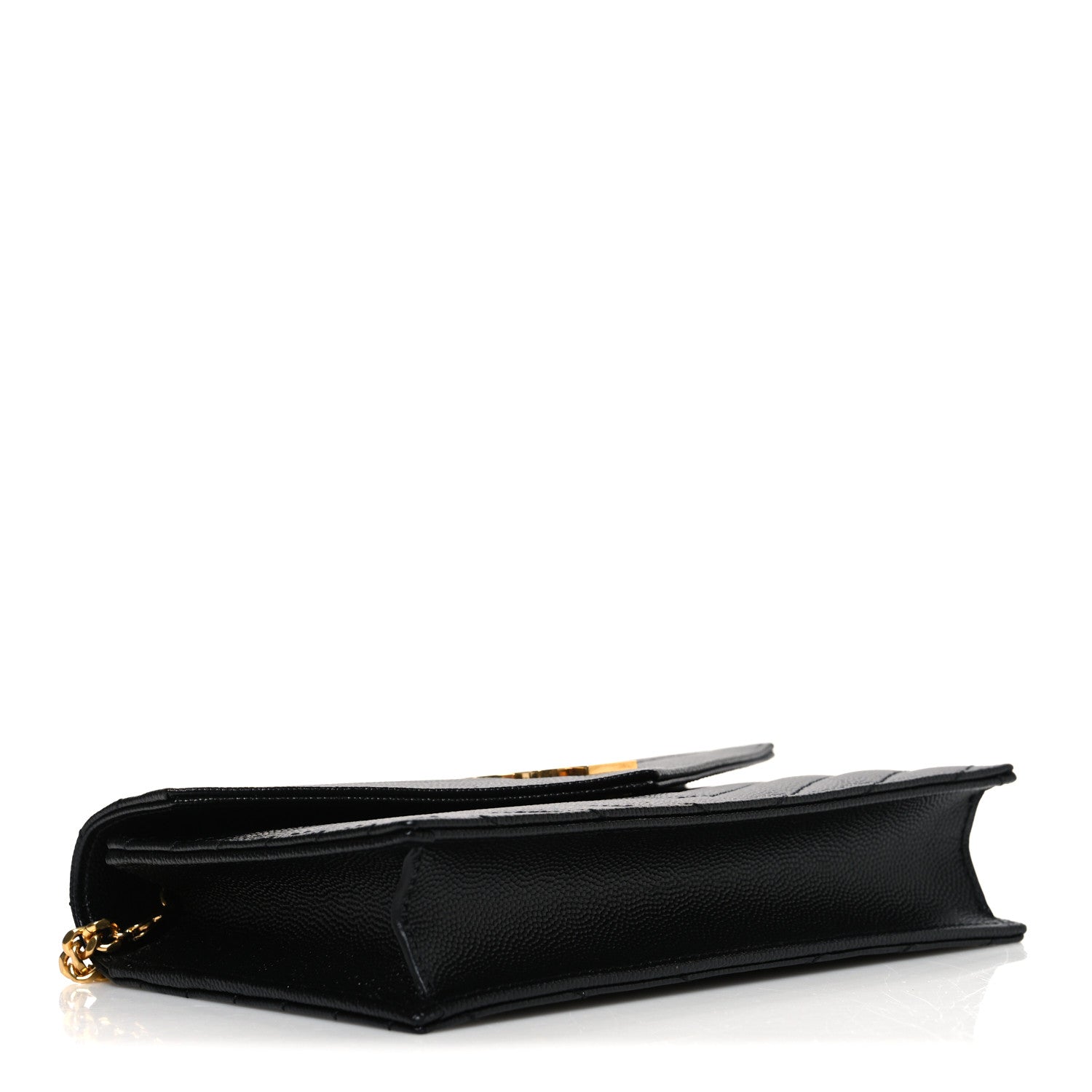 Saint Laurent Grain De Poudre Matelasse Chevron Monogram Envelope Chain Wallet Black 4 of 10