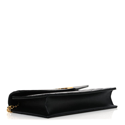 Saint Laurent Grain De Poudre Matelasse Chevron Monogram Envelope Chain Wallet Black 4 of 10