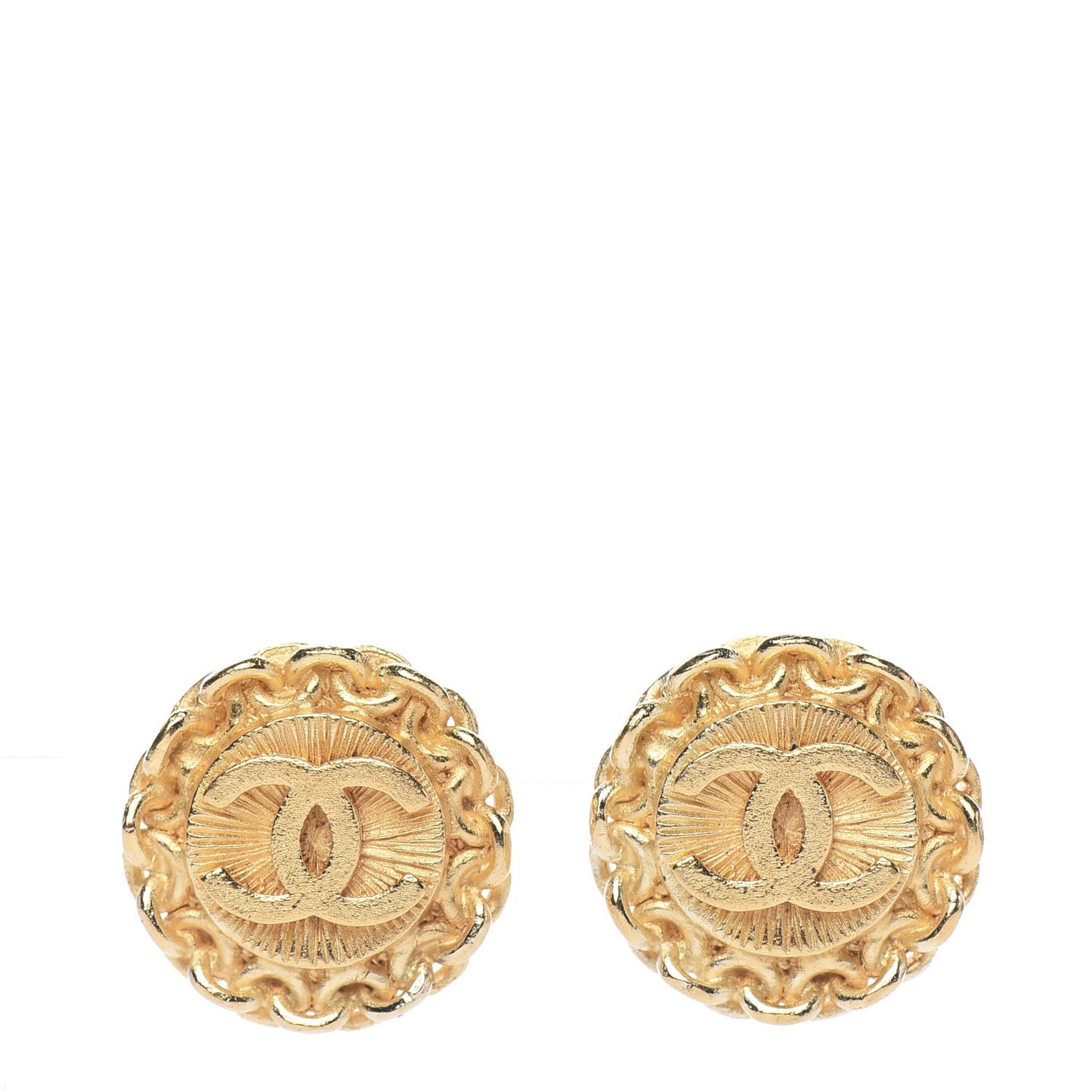 Round CC Clip On Earrings Gold