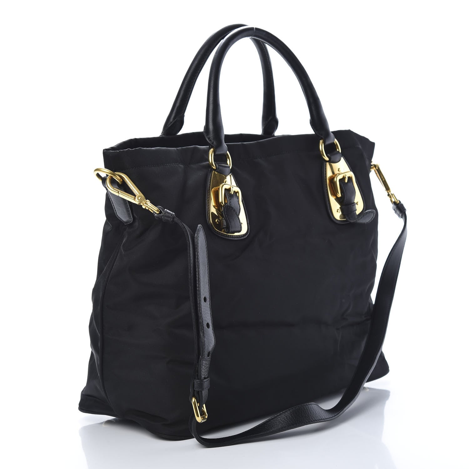 Prada Tessuto Nylon Soft Calfskin Tote Black 2 of 12