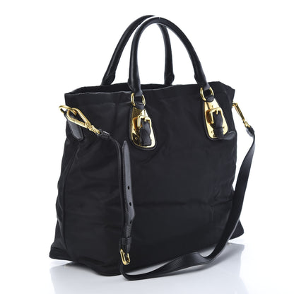 Prada Tessuto Nylon Soft Calfskin Tote Black 2 of 12