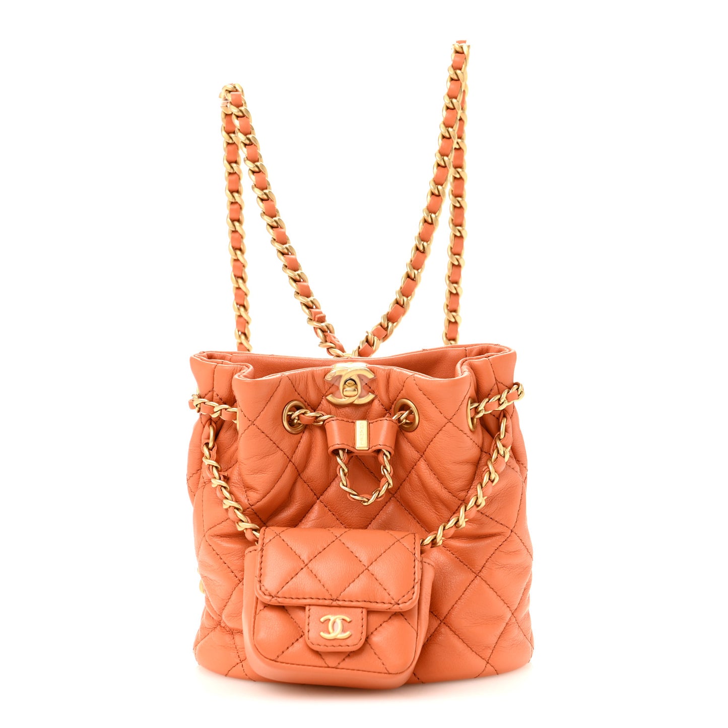 Calfskin Quilted Small CC Chain Bucket Backpack Orange