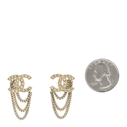 Chanel Crystal Chain CC Earrings Gold 2 of 5
