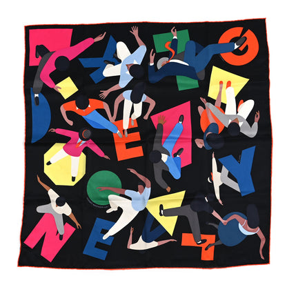 Hermes Silk Hommage A Gene Kelly Scarf 70 Black Rose Vif Multicolore 1 of 3