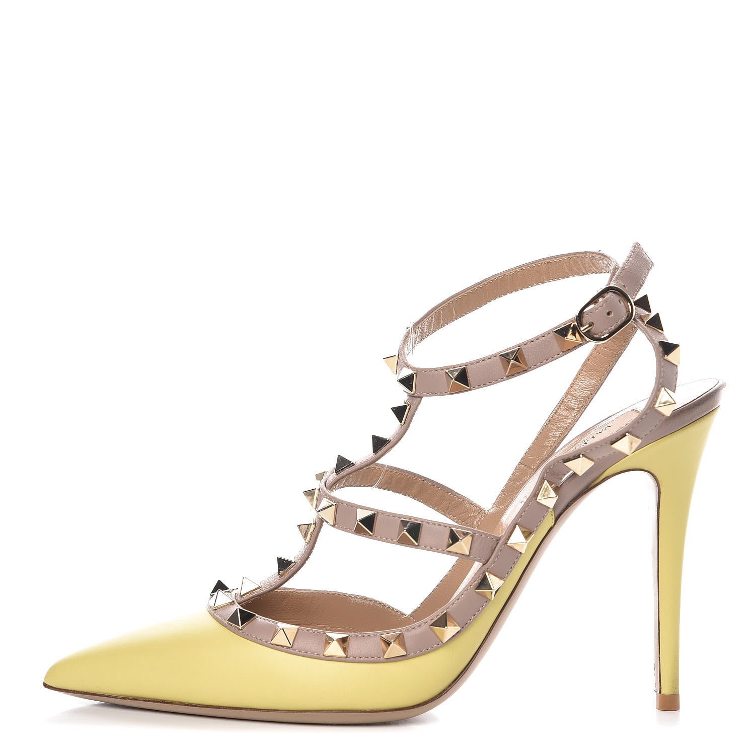 Valentino Garavani Nappa Rockstud Ankle Strap Pumps 39 Yellow Poudre 1 of 10