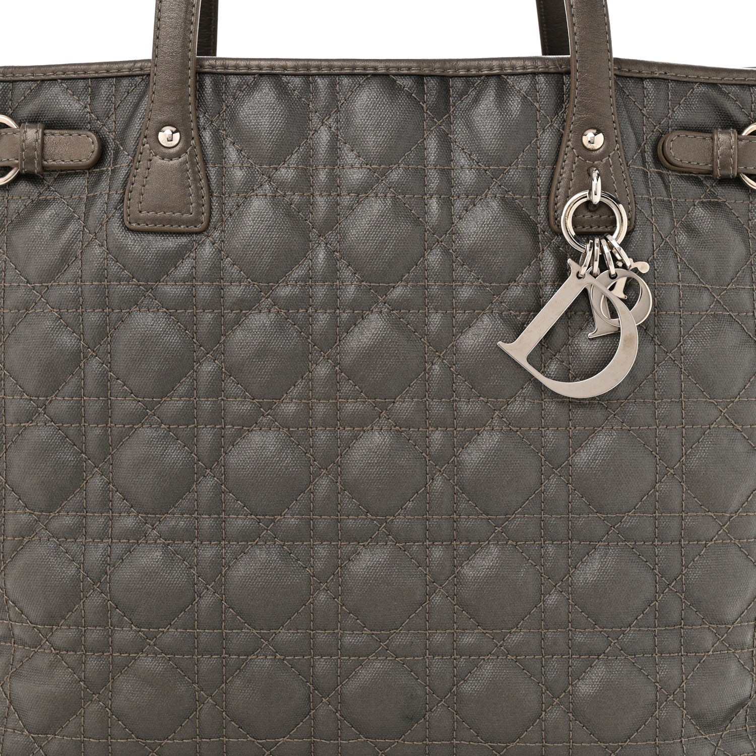 Christian Dior Coated Canvas Cannage Medium Panarea Tote Grey 8 of 11