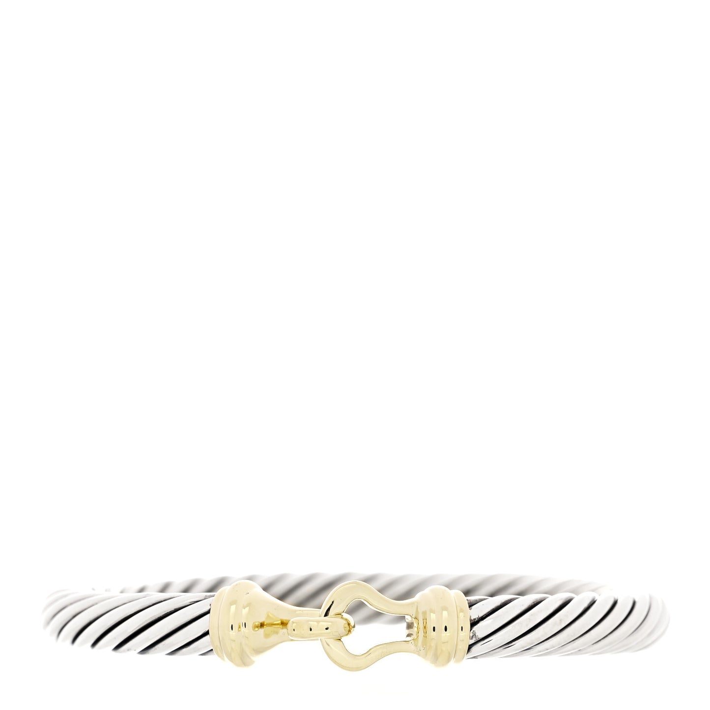 Sterling Silver 14K Yellow Gold 7mm Cable Classic Buckle Bracelet