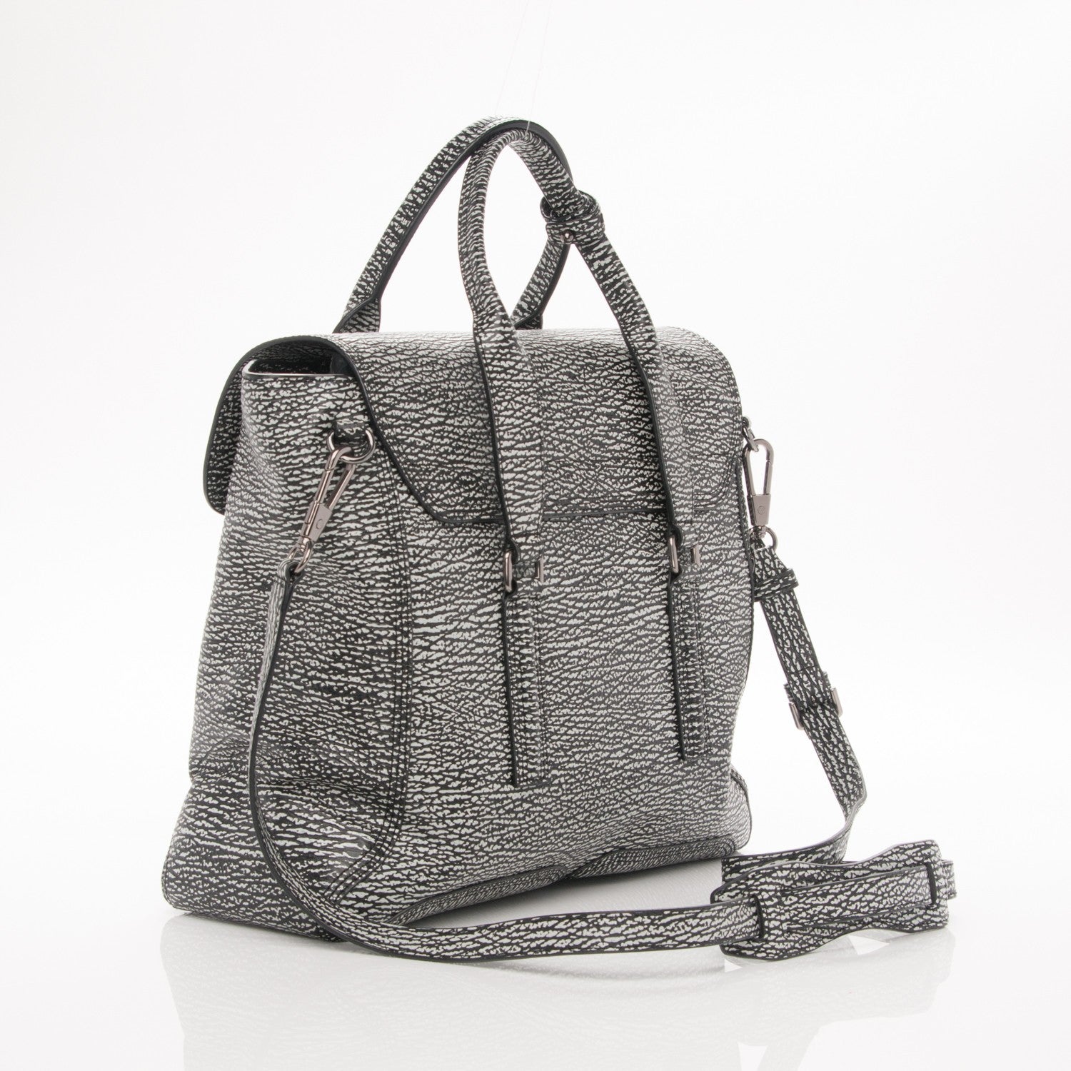 3.1 Phillip Lim 3.1 Textured Calfskin Large Pashli Satchel Black Cream 3 of 8