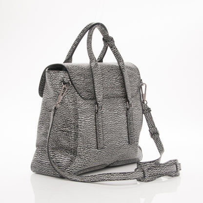 3.1 Phillip Lim 3.1 Textured Calfskin Large Pashli Satchel Black Cream 3 of 8