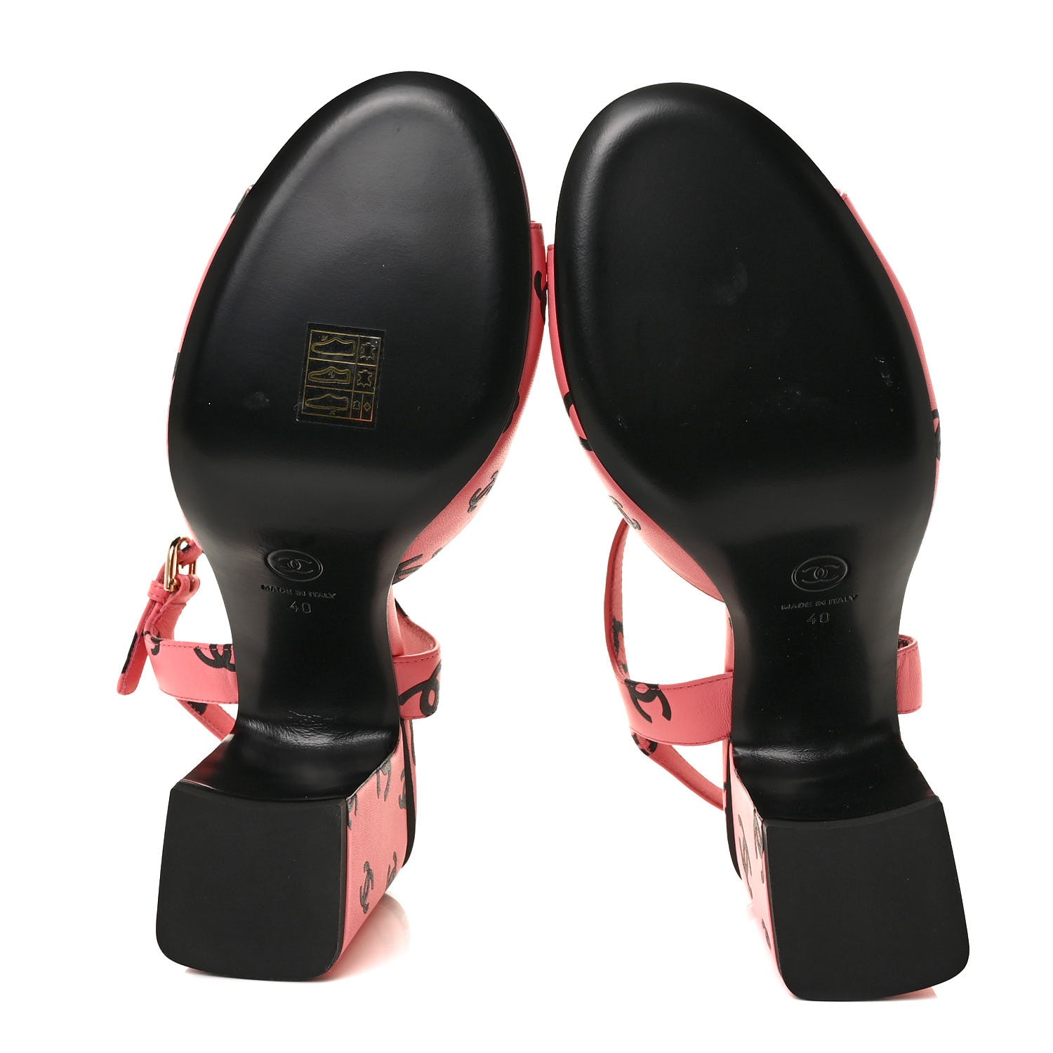 Chanel Lambskin Printed CC Sandals 40 Black Pink 5 of 6