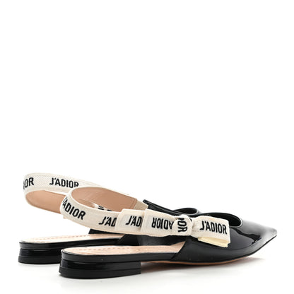 Christian Dior Patent Ribbon J'Adior Slingback Ballet Flats 36 Black 4 of 9