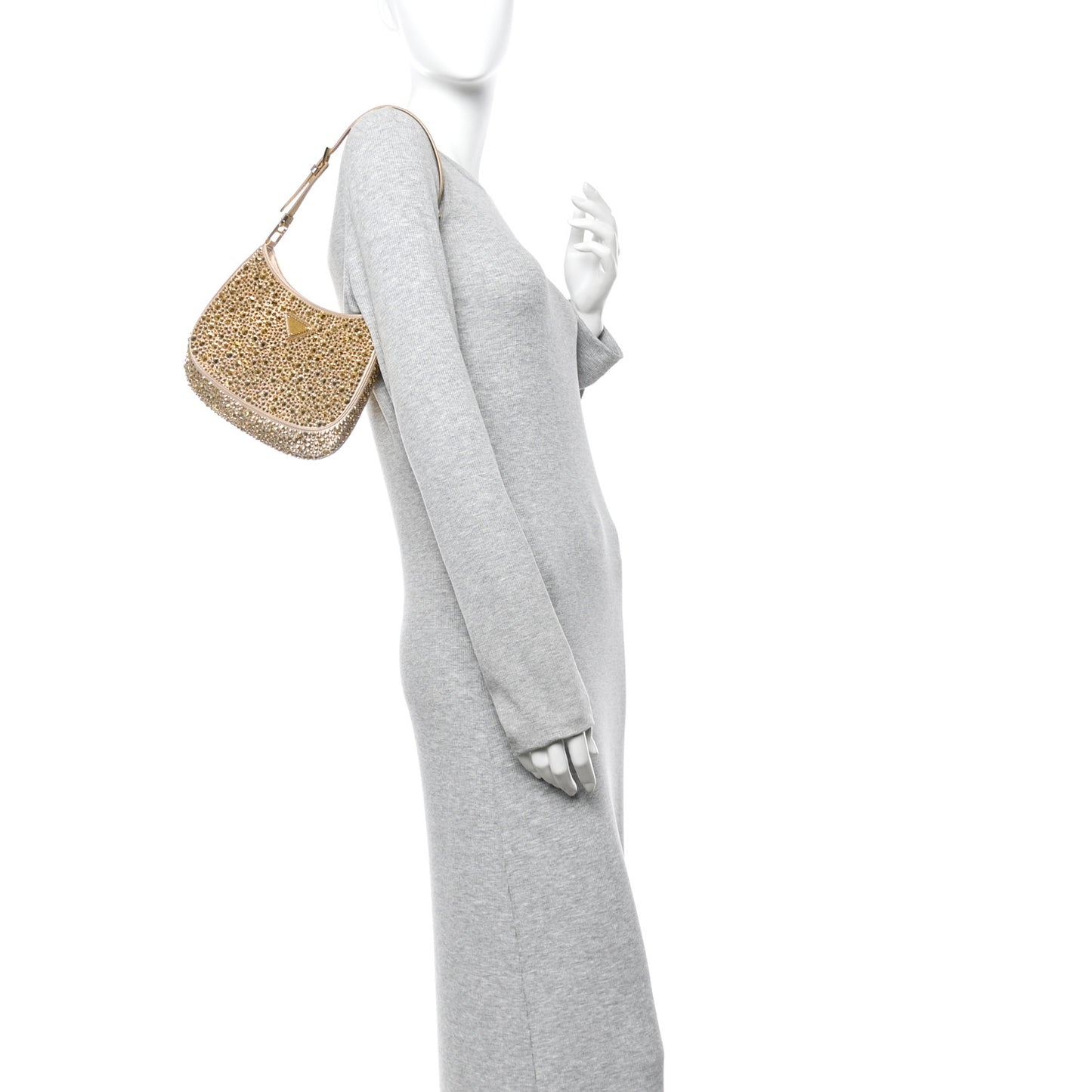 Satin Crystal Cleo Adjustable Strap Shoulder Bag Platino