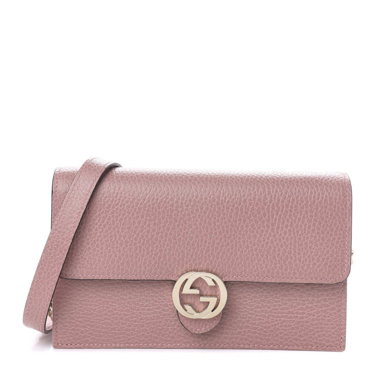 Dollar Calfskin Interlocking G Chain Wallet Soft Pink
