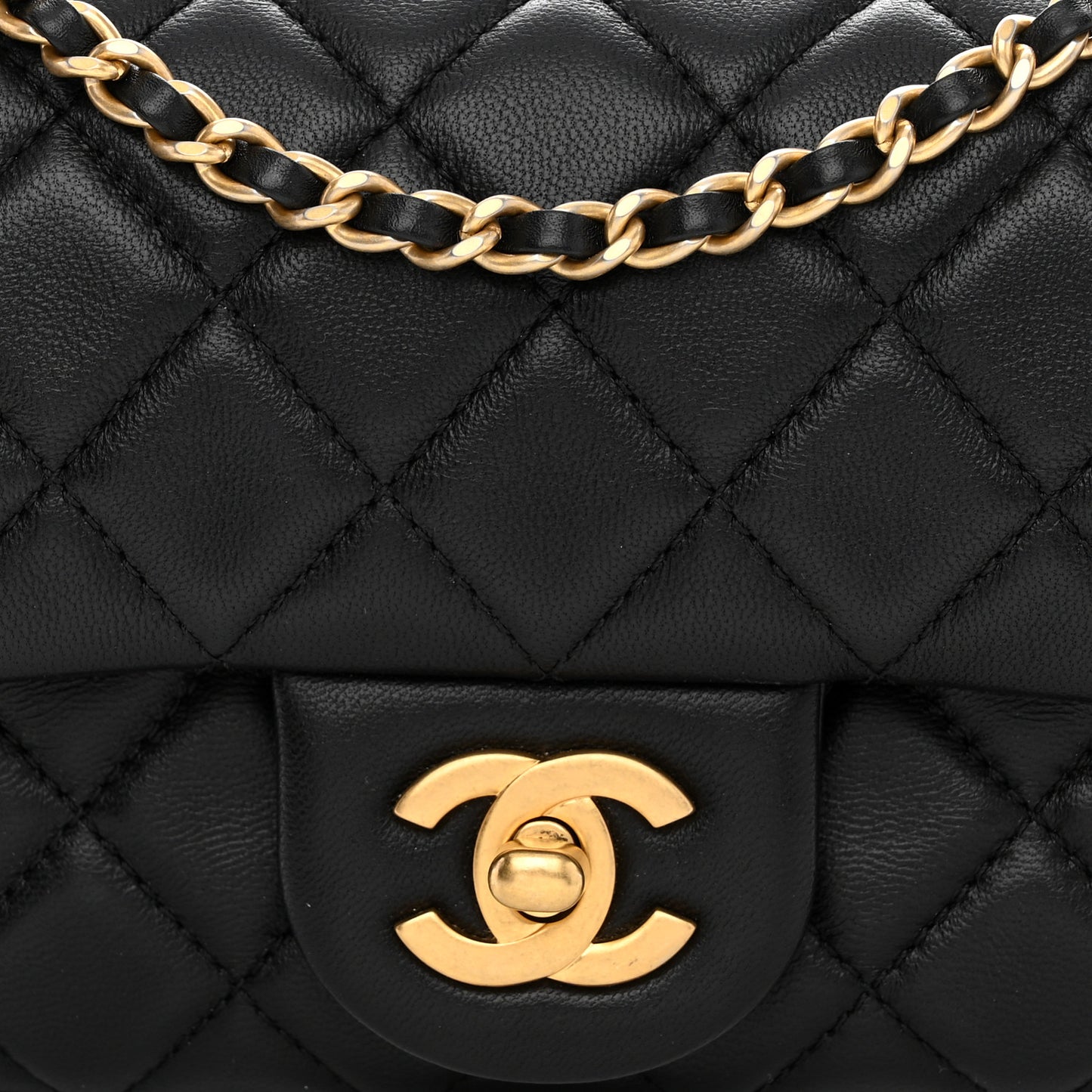 Lambskin Quilted Mini Rectangular Pearl Crush Flap Black