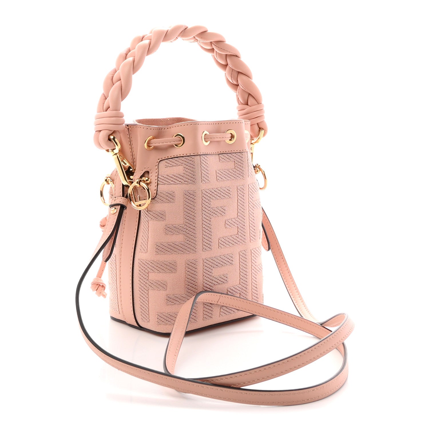 Fendi Canvas Nappa F is Fendi FF Embroidered Mini Mon Tresor Bucket Bag Baby Pink 3 of 10