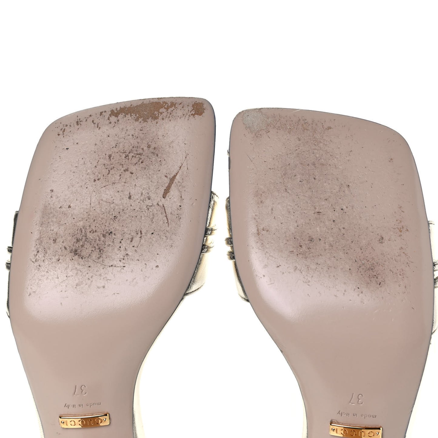 Metallic Nappa Dora Tiger Head Mid Heel Slide Sandals 37 Platino